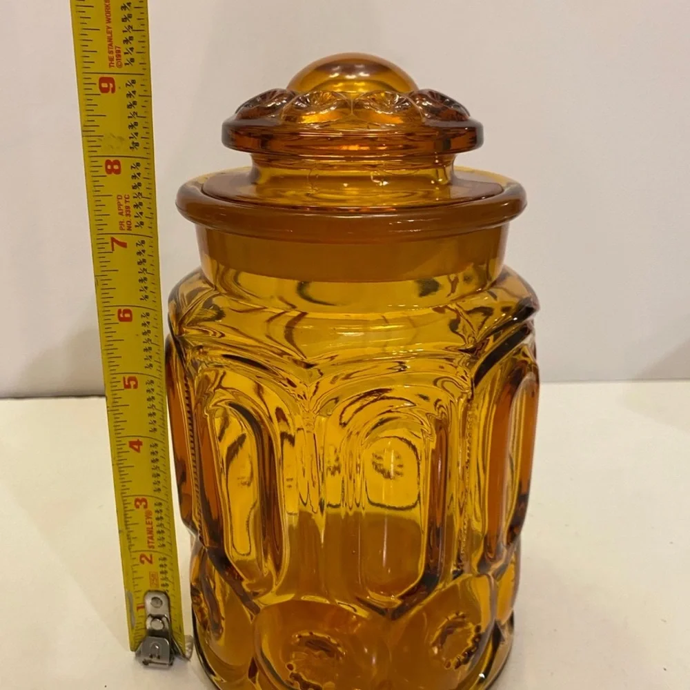 Vintage LE Smith Moon and Stars Amber Glass Cannister 9.5”